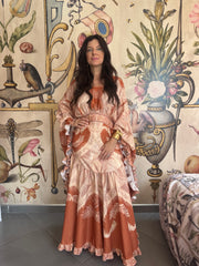 Abito Maxi "Foliage d'Antan" – Vestito Lungo con Maniche a Campana e Volant