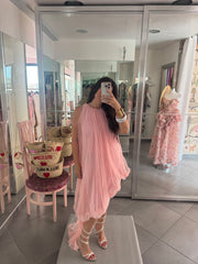 Abito “Pink Cloud” in Tulle Plissé Asimmetrico