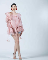 Mini dress rosa con fiori 3D – abito romantico corto elegante donna