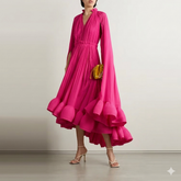 Abito “Positano Rose” Plissé con Maniche Mantella