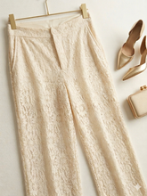Pantaloni Flare Lumina in Pizzo Floreale - avorio