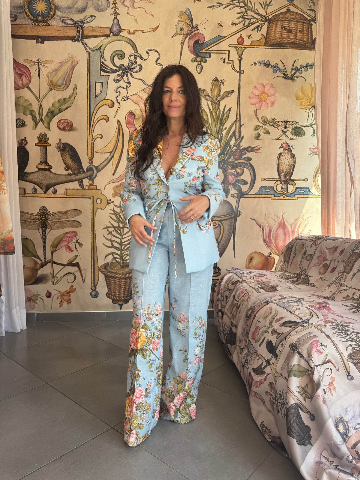 Completo Lumina Donna Elegante Floreale - Giacca Avvitata e Pantalone Largo