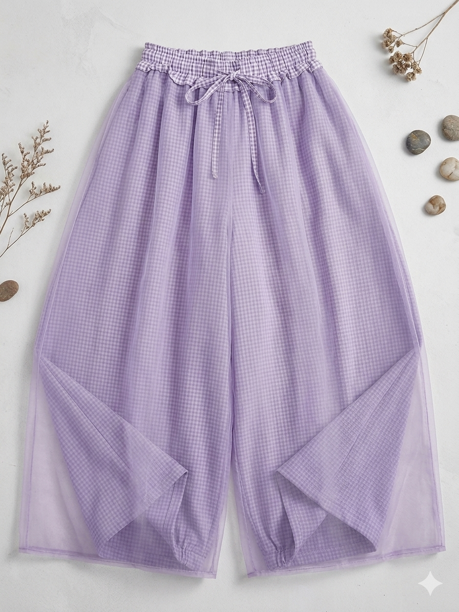 Pantaloni balloon "Gingham Aura" in Doppio Strato