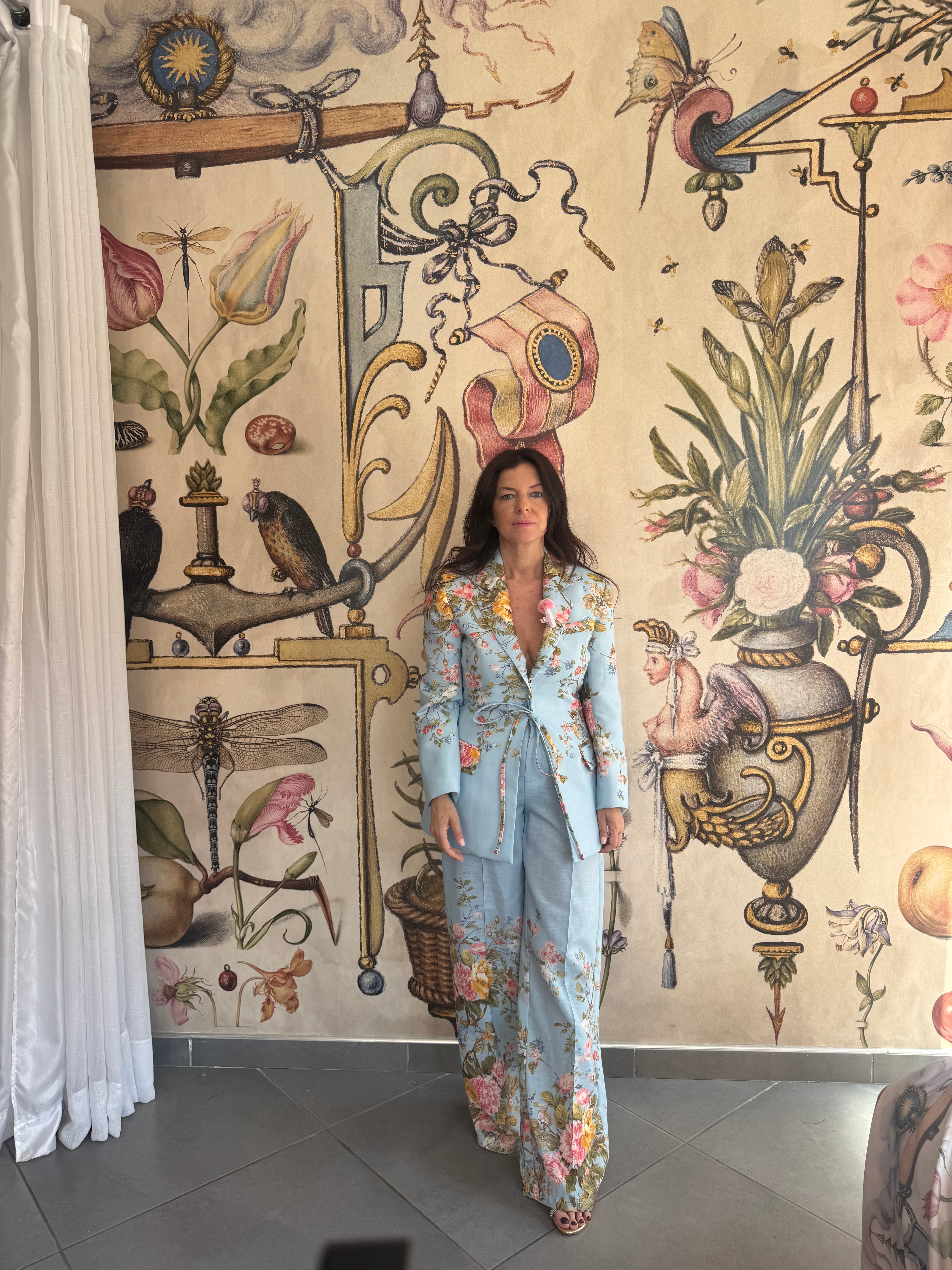 Completo Lumina Donna Elegante Floreale - Giacca Avvitata e Pantalone Largo