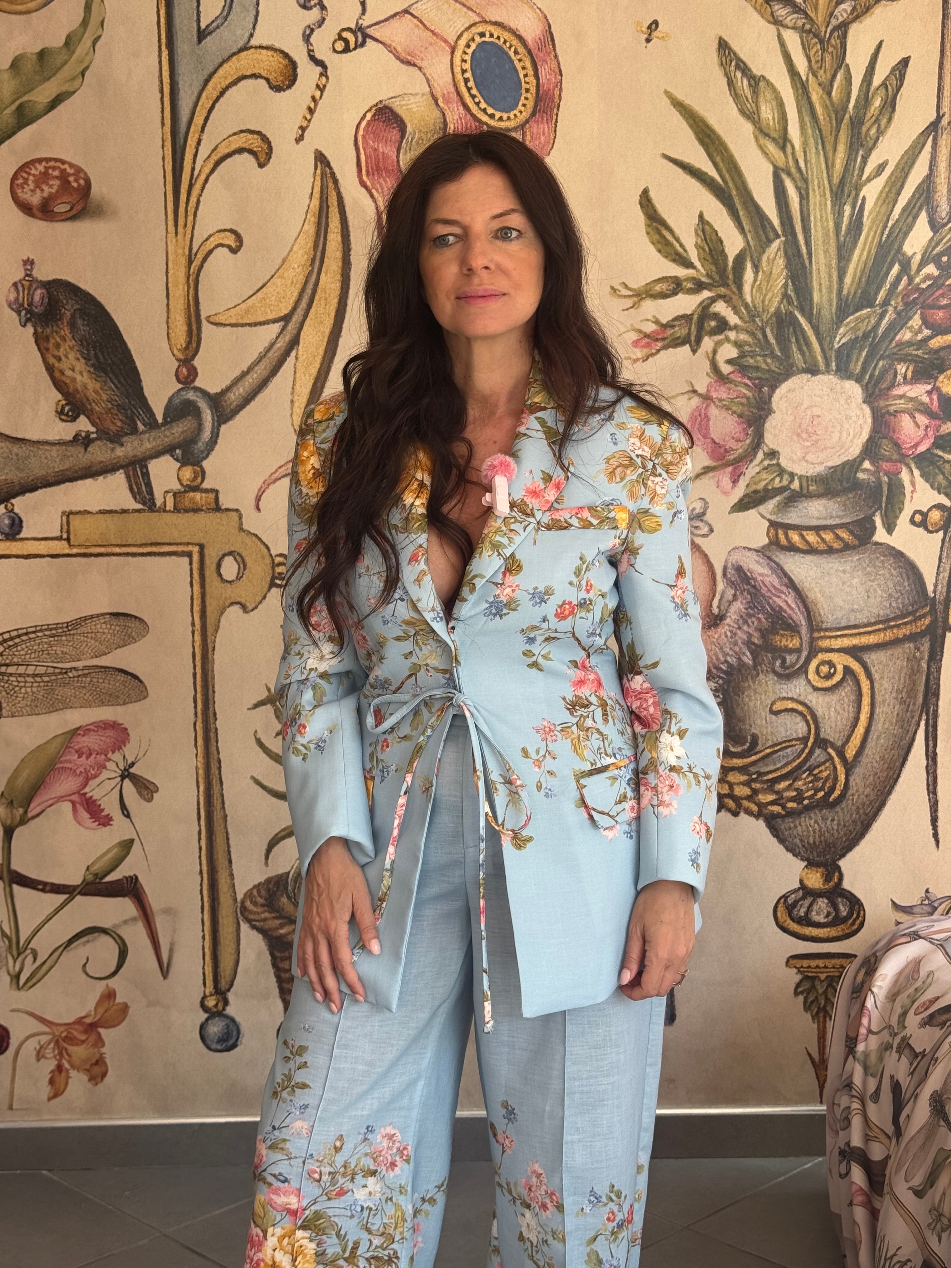 Completo Lumina Donna Elegante Floreale - Giacca Avvitata e Pantalone Largo