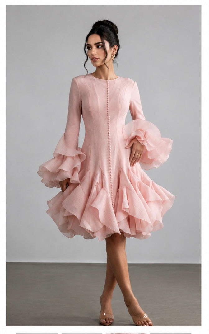 Abito Ginevra Rosa Cipria con Rouche Scultoree