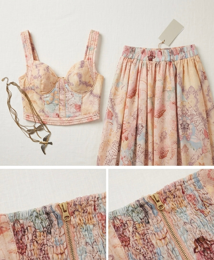 Completo "Ethereal Garden" Bustier & Maxi Skirt