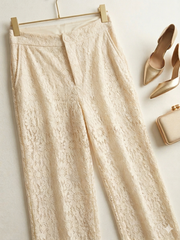 Pantaloni Flare Lumina in Pizzo Floreale - avorio